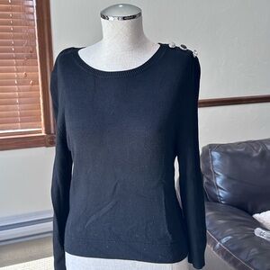 White House Black Market Black Sweater with Button Accents